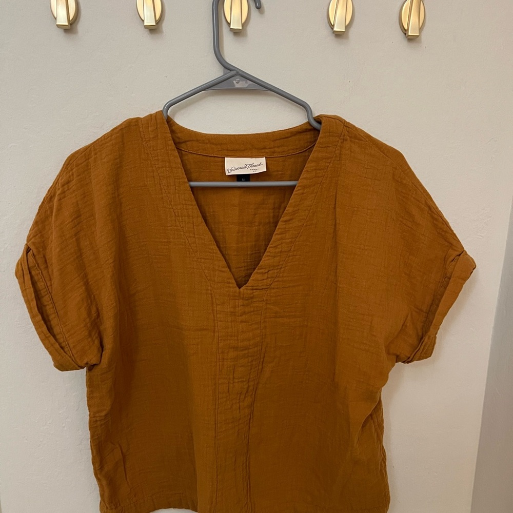 Golden Brown V-Neck Women's Top